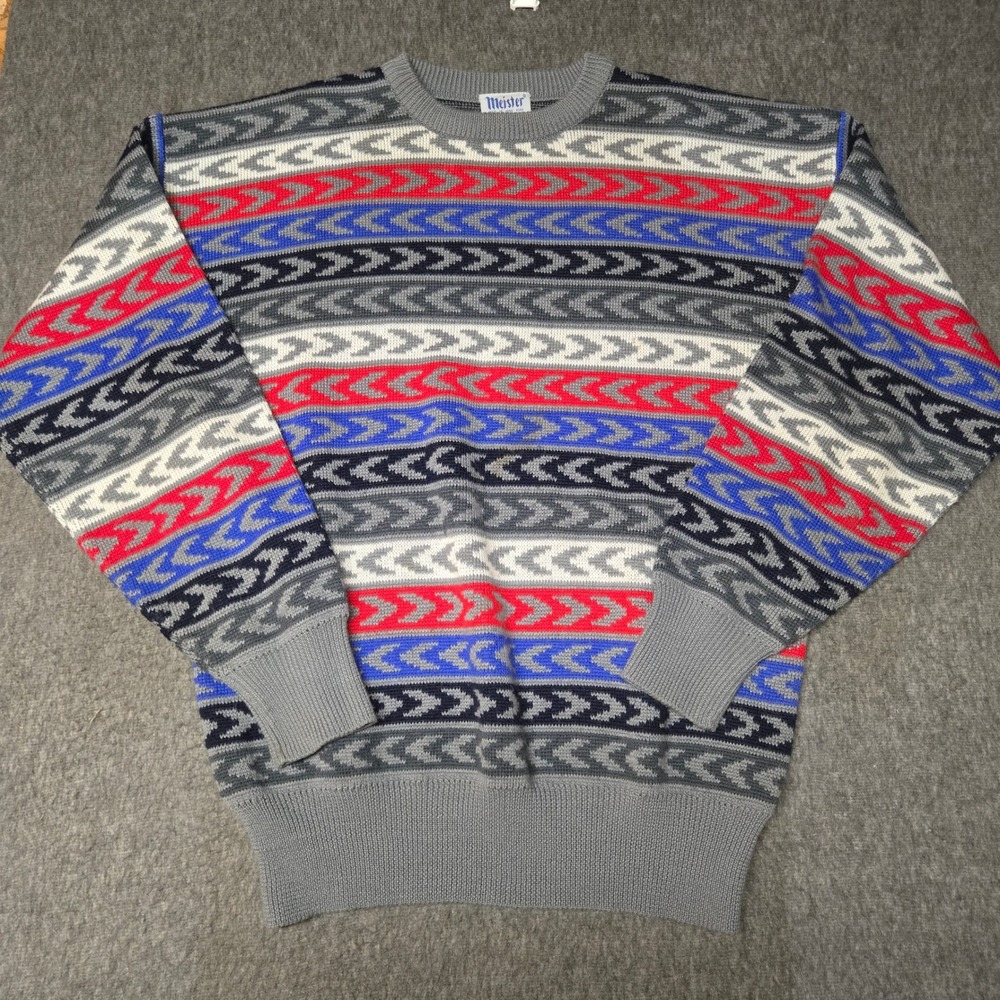 Vintage Meister Ski Sweater Mens L Multicolor Abstract Geometric Wool Pullover